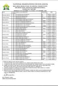 NECO GCE TIMETABLE